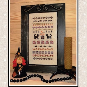 Black Cats, Halloween Sampler Cross Stitch Pattern PDF download