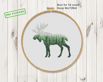 Modern Cross Stitch animals pattern Moose Nature Forest Animals PDF download
