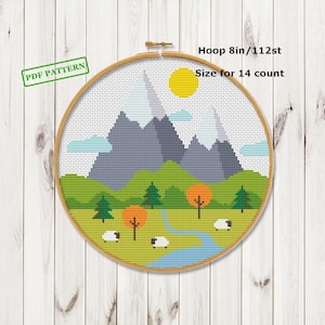Cross Stitch Landscape Pattern Modern mountain Nature Hoop art PDF download