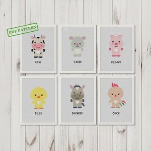 Farm Animals Cross Stitch pattern Nursery Baby Farm Animals Friends PDF download