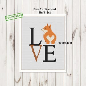 Modèle corgi au point de croix, drôle de chien mignon et amour, téléchargement PDF