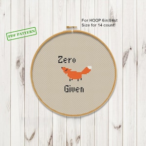 Funny Cross Stitch Fox Pattern Zero fox given  Cute Easy Beginners Mini PDF download