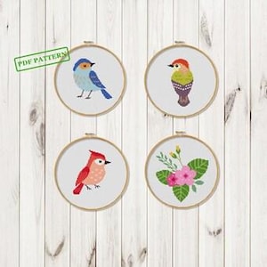 Birds Cross stitch modern pattern  Cross stitch Flowers,  cross stitch pattern PDF download