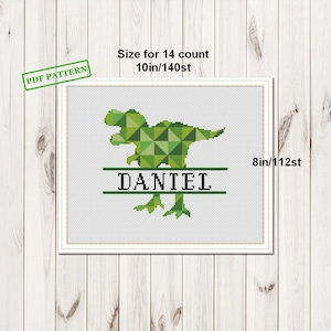 Cross Stitch Baby pattern Trex Dino Boy Birth Announcement PDF download