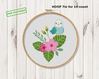 Cross stitch modern pattern Bird Cross stitch Flowers Parrot PDF download