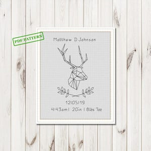 Baby Announcement Cross Stitch Deer Pattern  cross stitch PDF download