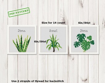 Plants Cross Stitch Modern Pattern Home sweet home Cross stitch PDF download