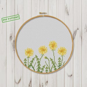 Hoop art Cross stitch flowers pattern Dandelions xstitch chart PDF download