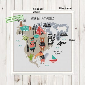Patrón de punto de cruz de animales, naturaleza americana, guardería de animales del bosque, mapa de punto de cruz, amigos del bosque, descarga en PDF