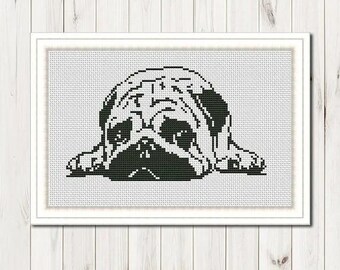 Dog cross stitch pattern Pug cross stitch pattern Easy Beginner PDF download