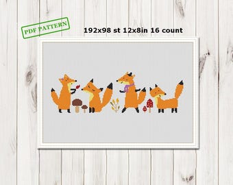 Fox kruissteekpatroon herfst grappige vos moderne kruissteek pdf-download