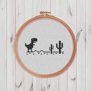 Modèle amusant de point de croix dinosaure T-rex pour débutants faciles Mini silhouette de point de croix à télécharger