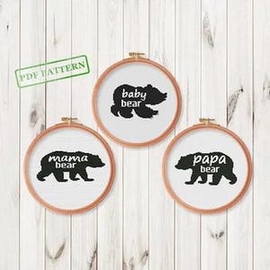 Modèle de point de croix ours, papa et maman, bébé, point de croix, téléchargement PDF