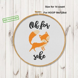 Funny Cross Stitch Fox Pattern Oh for fox sake  Easy Beginners PDF download