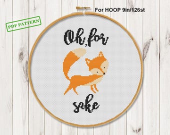 Funny Cross Stitch Fox Pattern Oh for fox sake  Easy Beginners PDF download