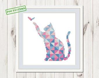 Cross Stitch Modern Geometric Pattern Cat Cross Stitch PDF download