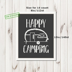 Modèle de point de croix Happy Camping, aventure vous attend en téléchargement PDF