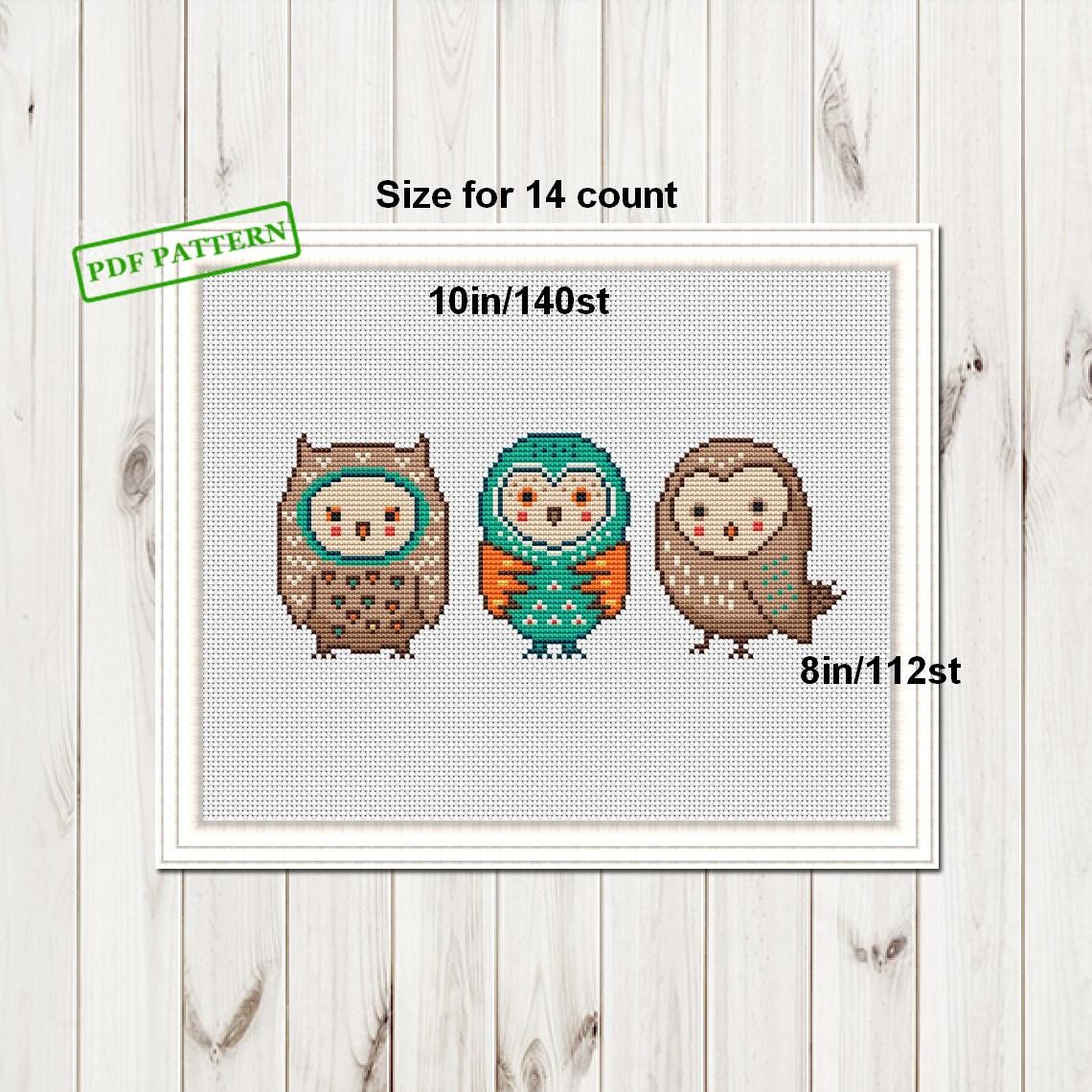 Owls Cross Stitch cute pattern Birds pdf printable pattern decor cute PDF download