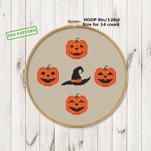 Padrão de ponto cruz de abóboras de Halloween, ponto cruz de Halloween, download de padrão de abóbora em PDF