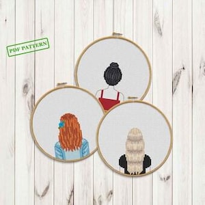 Girls Cross Stitch pattern Modern Hoop art pattern Xstitch PDF download