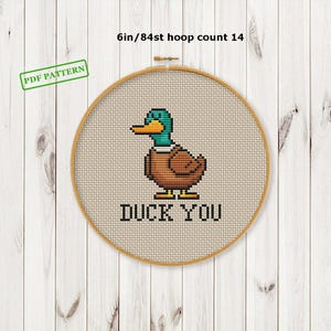 Funny Cross Stitch Duck Pattern  Easy Beginners Mini Modern Cute PDF download