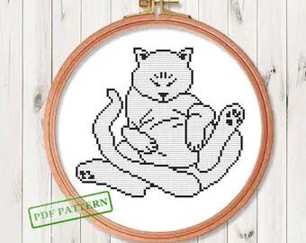Cat  Funny Pattern Modern Chart ,  cross stitch pattern PDF download