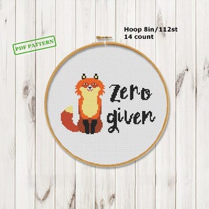 Funny Cross Stitch Fox Pattern Zero fox given Easy Beginners Mini Modern PDF download