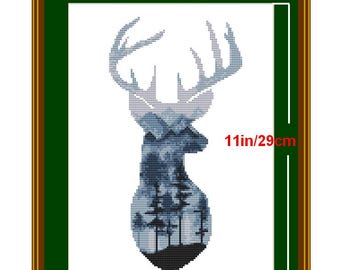 Modèle aquarelle point de croix Cerfs, animaux aquarelles, modèle point de croix à télécharger PDF