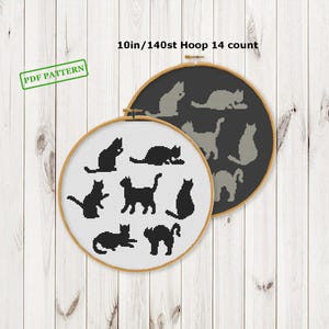 Cats Mini pattern Cat silhouette,  cross stitch pattern PDF download