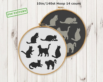 Cats Mini pattern Cat silhouette,  cross stitch pattern PDF download