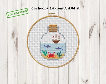 Cross Stitch Sea pattern Modern Sampler Ocean Cross Stitch Hoop PDF download