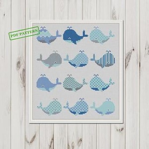 Nursery decor Cross Stitch baby pattern Cute Whale  Animals xstitch  Sea Friends PDF download