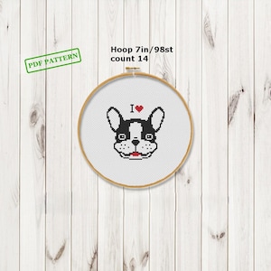Funny Cross Stitch Dog Pattern boston terrier  lovers Easy Beginners PDF download