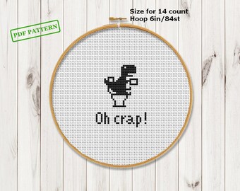 Funny Cross Stitch Trex pattern modern Oh crap Trex Pattern Easy Beginners PDF download