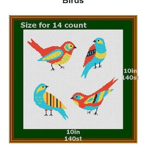 More birds Counted Cross Stitch modern decor,  cross stitch pattern PDF download