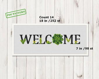 Welcome Succulent Cross Stitch Modern Pattern  Cactus Cross Stitch  PDF download