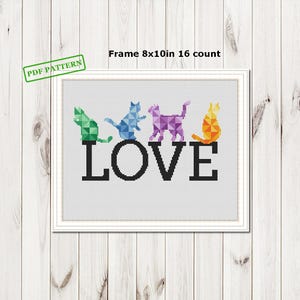 Cats Love pattern Cat geometric silhouette,  cross stitch pattern PDF download