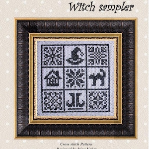 Witch sampler, Halloween Witch Cross Stitch Pattern PDF download