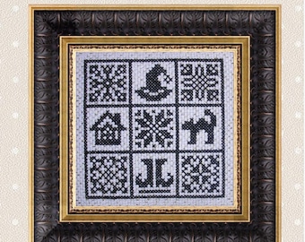 Witch sampler, Halloween Witch Cross Stitch Pattern PDF download