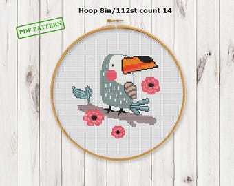 クロスステッチの鳥のパターン モダントゥーカン 花柄 自然 PDF ダウンロード