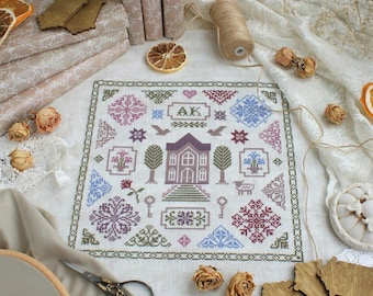 Family Quaker, Samplers Cross Stitch Pattern PDF download