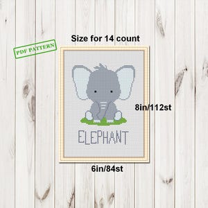 Modèles bébé point de croix Safari Jungle, chambre d'enfant, éléphant, téléchargement PDF
