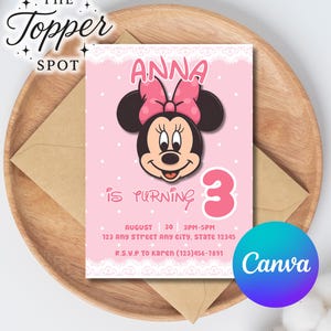 Minnie Mouse Birthday Invites 3rd Birthday | Pink Polka Dot Party Invite | Canva Digital Template| Minnie Mouse Birthday Invitation Digital