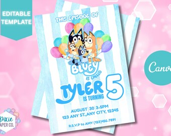 Invitación de cumpleaños de Bluey: Invitación digital editable (Plantilla de descarga instantánea)