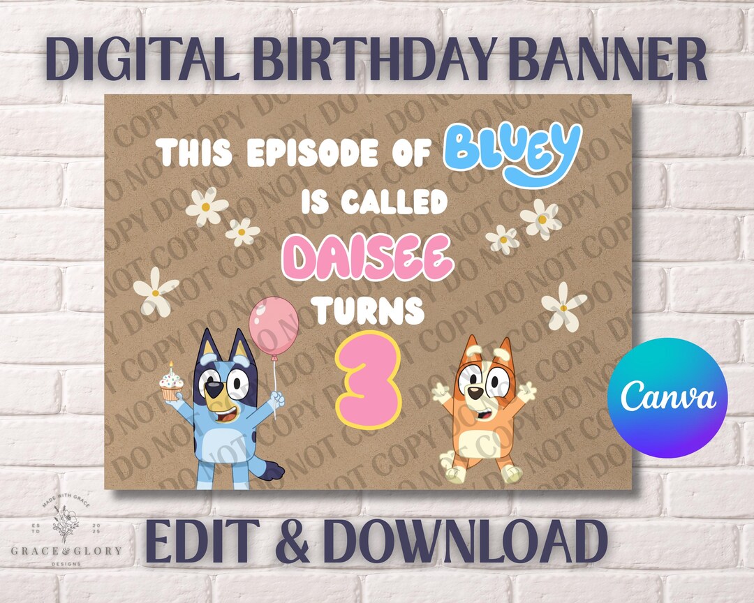 DIY Bluey Birthday Banner Template - Etsy