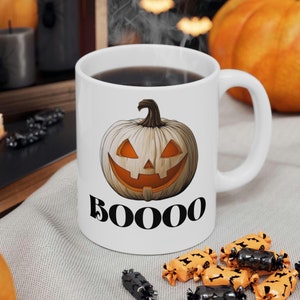 Boooo halloween mug, Halloween Ceramic Mug, Coffee Cup, Spooky Drinkware, 11oz Tea Mug, Fall Home Decor, Ghost Design, Witch Gift, Pumpkin.