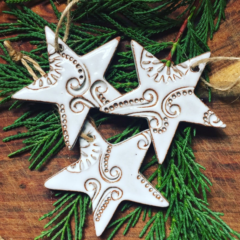 Mini Star Ornament one single White Ceramic Stoneware Pottery Christmas Ornaments image 2