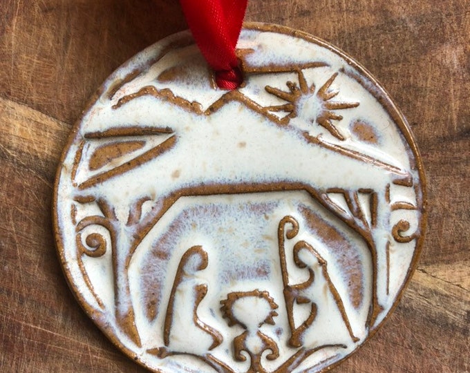Nativity Ornament Cream Ceramic Stoneware Pottery Christmas Ornaments ...