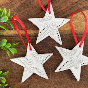 Mini Star Ornament one single White Ceramic Stoneware Pottery Christmas Ornaments image 4