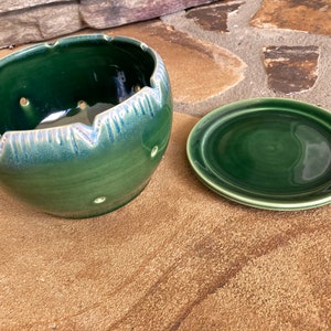Berry Bowl in Green and Blue Ceramic Colander Stoneware Pottery image 4